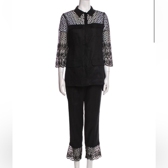 Anne Fontaine Embroidered Accent Elegant Black Lace Trim pants set size medium - Picture 2 of 5
